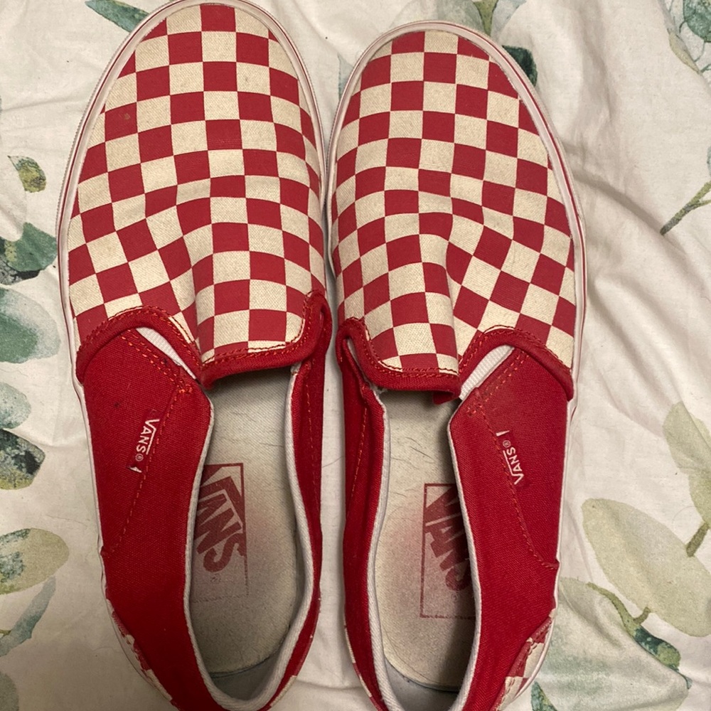 Red and white checkered Vans, Size 8 womens